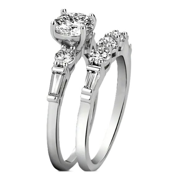 .75 Carat Round Lab Created Cubic Zirconia Silver Electro-Plated Wedding Set - Picture 3 of 7